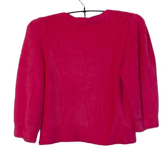 Free People Raspberry Pop Moonbeam Fuzzy Puff Sleeve Crop Sweater Sz XL NWT - Picture 8 of 15